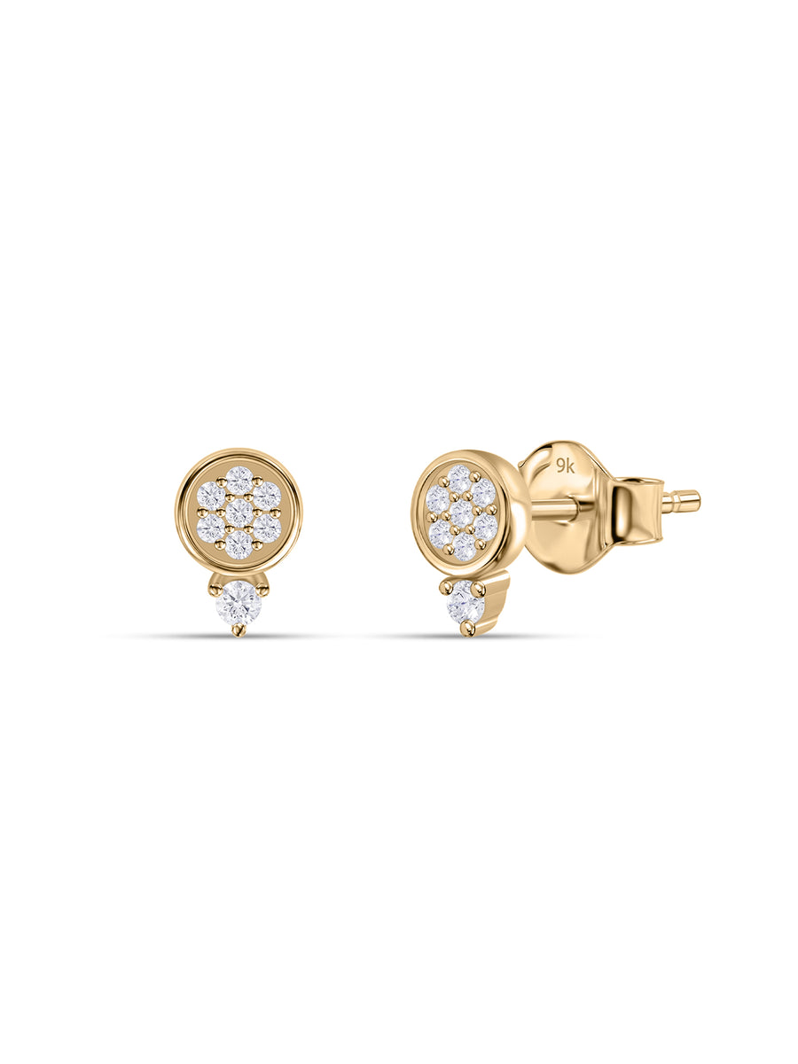 9K Yellow Gold Lab Grown Diamond Circle Drop Stud Earrings