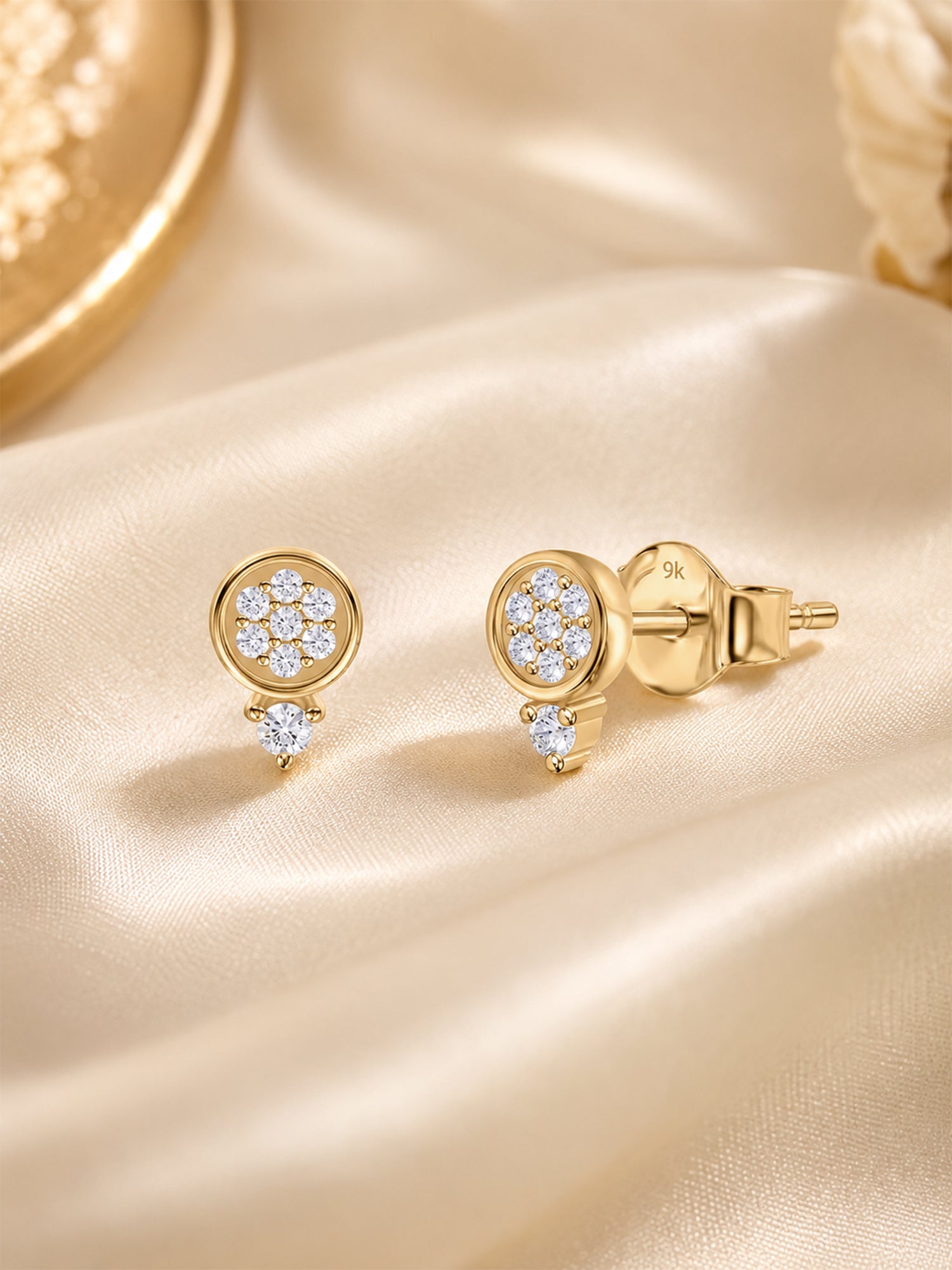 9K Yellow Gold Lab Grown Diamond Circle Drop Stud Earrings