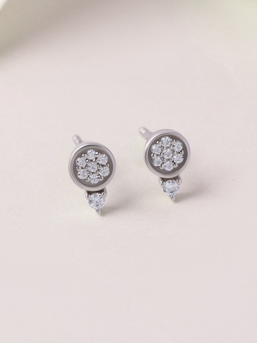 925 Silver American Diamond Round Cluster Stud Earrings for Women