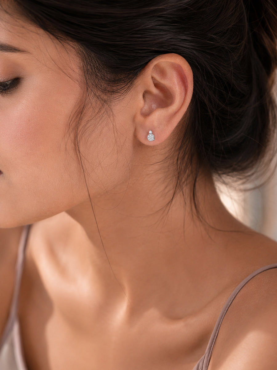 925 Silver American Diamond Round Cluster Stud Earrings for Women