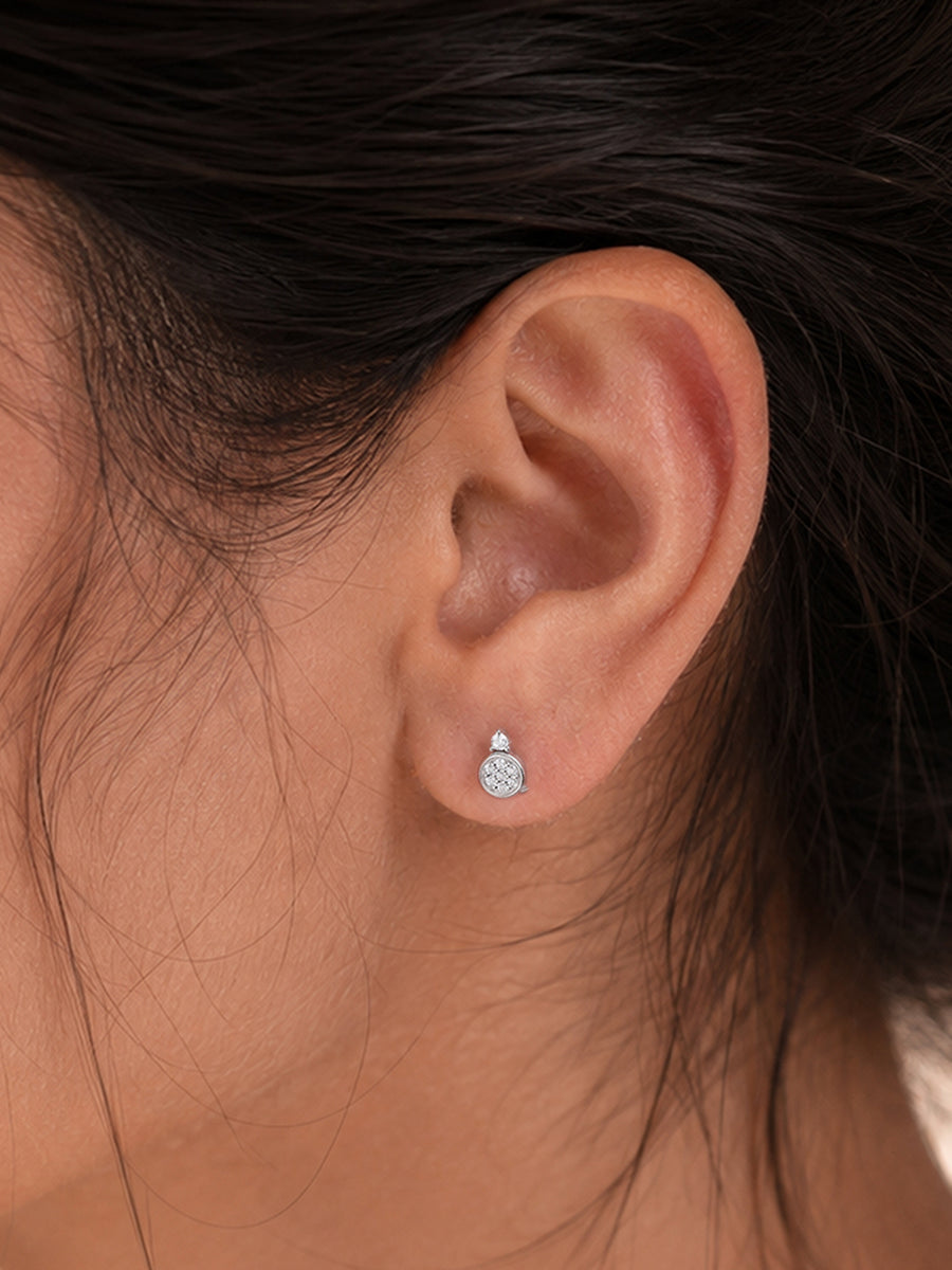 925 Silver American Diamond Round Cluster Stud Earrings for Women