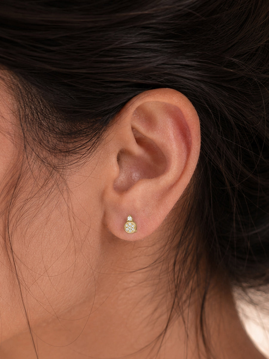 9K Yellow Gold Lab Grown Diamond Circle Drop Stud Earrings