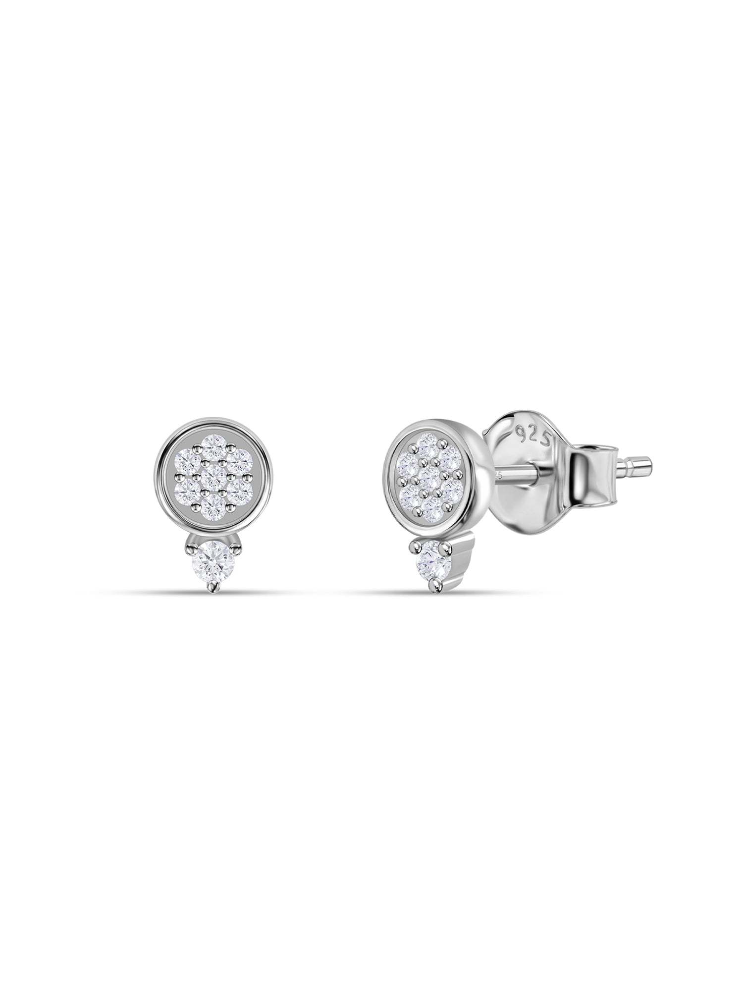 925 Silver American Diamond Round Cluster Stud Earrings for Women