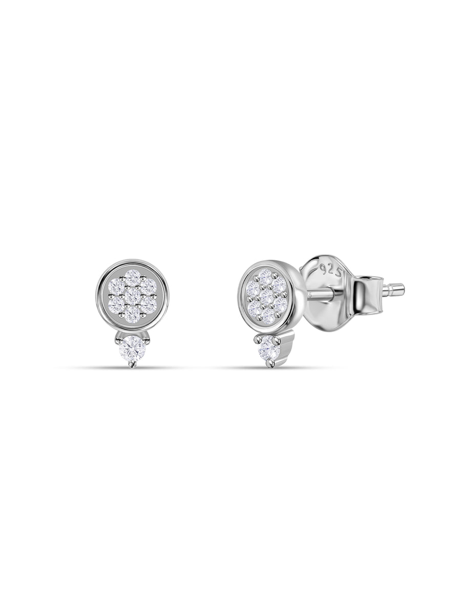 925 Silver American Diamond Round Cluster Stud Earrings for Women