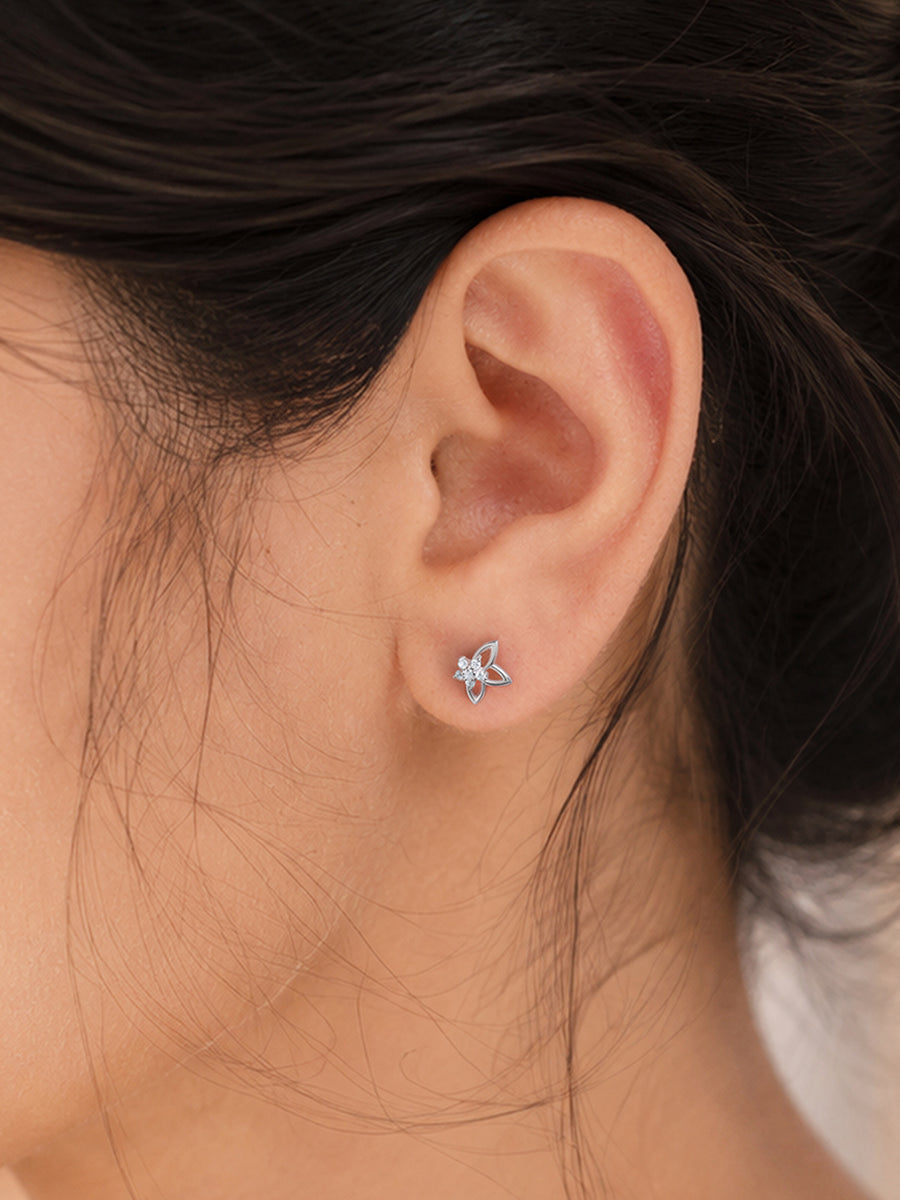 925 Silver American Diamond Star Bloom Stud Earrings for Women
