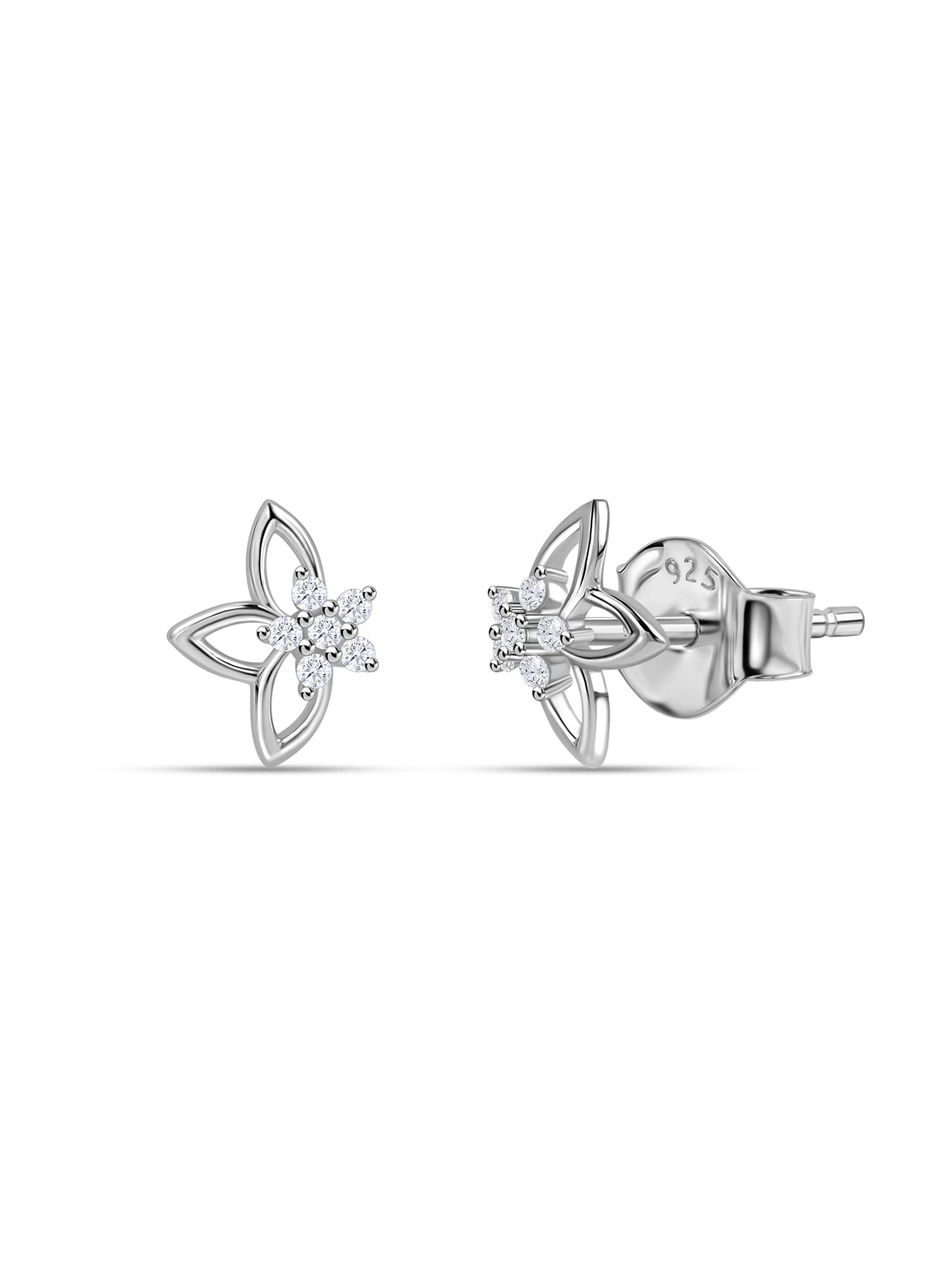 925 Silver American Diamond Star Bloom Stud Earrings for Women