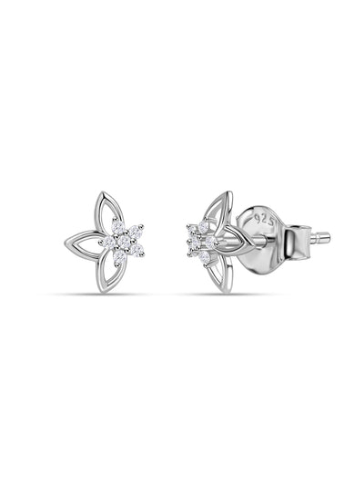 925 Silver American Diamond Star Bloom Stud Earrings for Women
