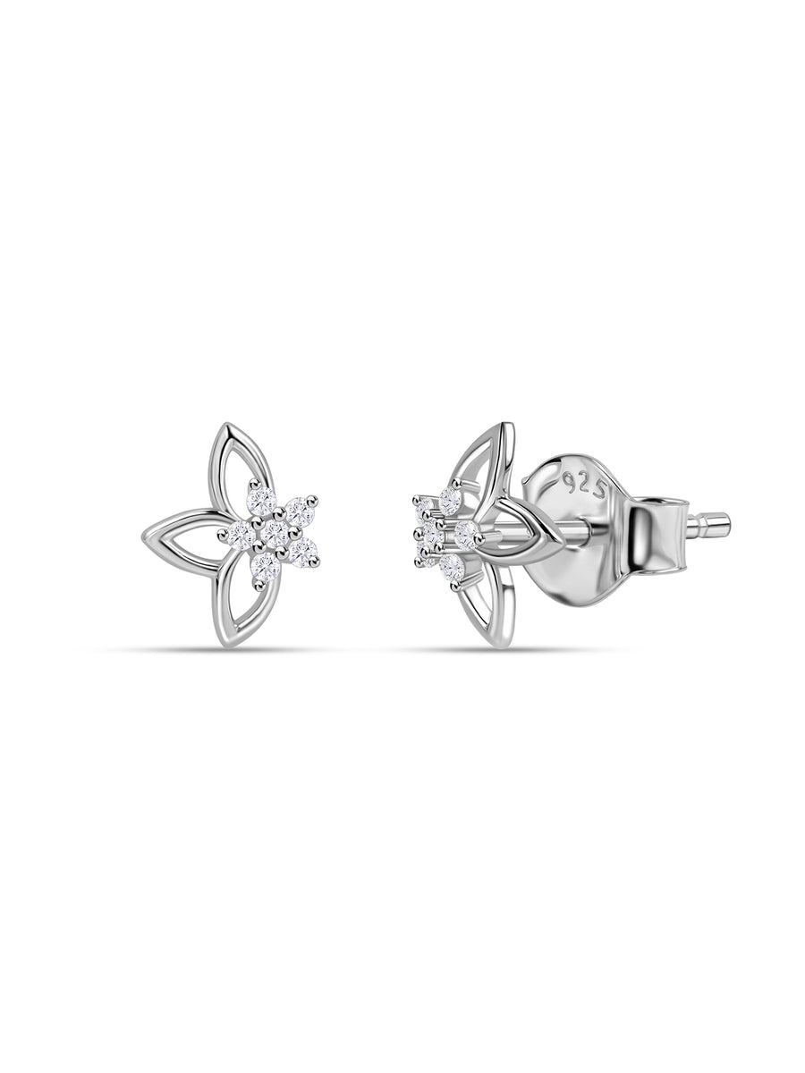 925 Silver American Diamond Star Bloom Stud Earrings for Women
