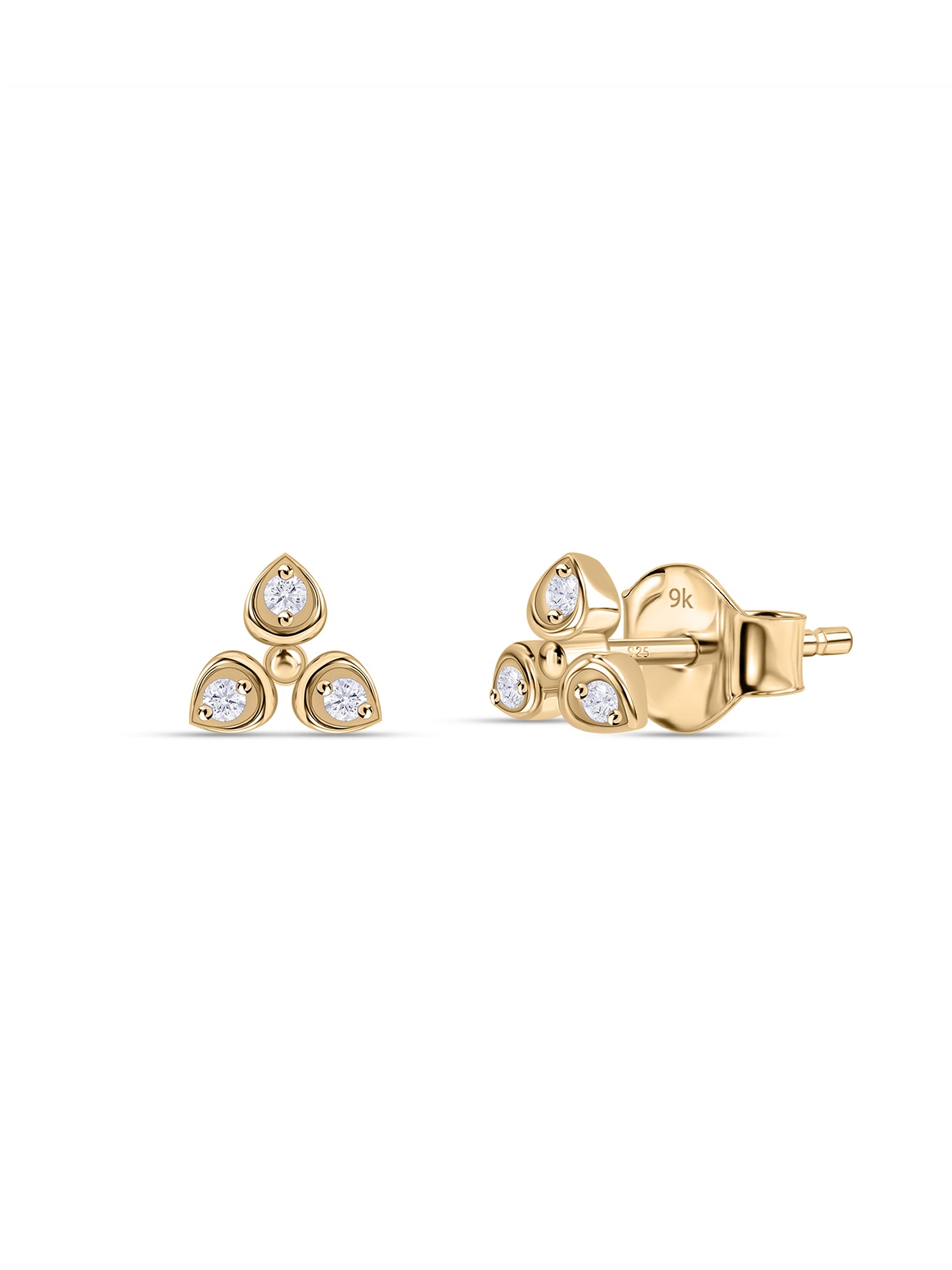 9K Yellow Gold Lab Grown Diamond Trillium Stud Earrings
