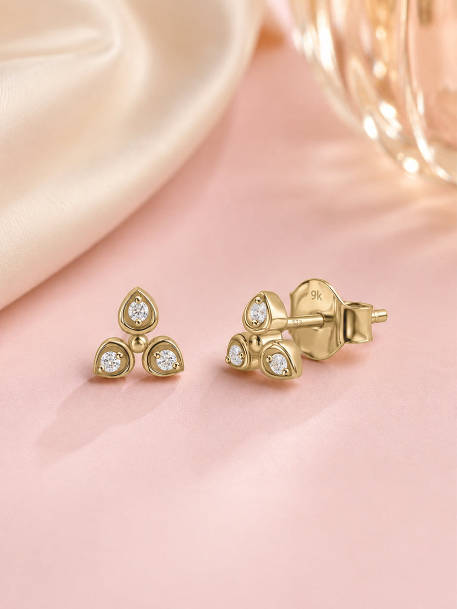 9K Yellow Gold Lab Grown Diamond Trillium Stud Earrings