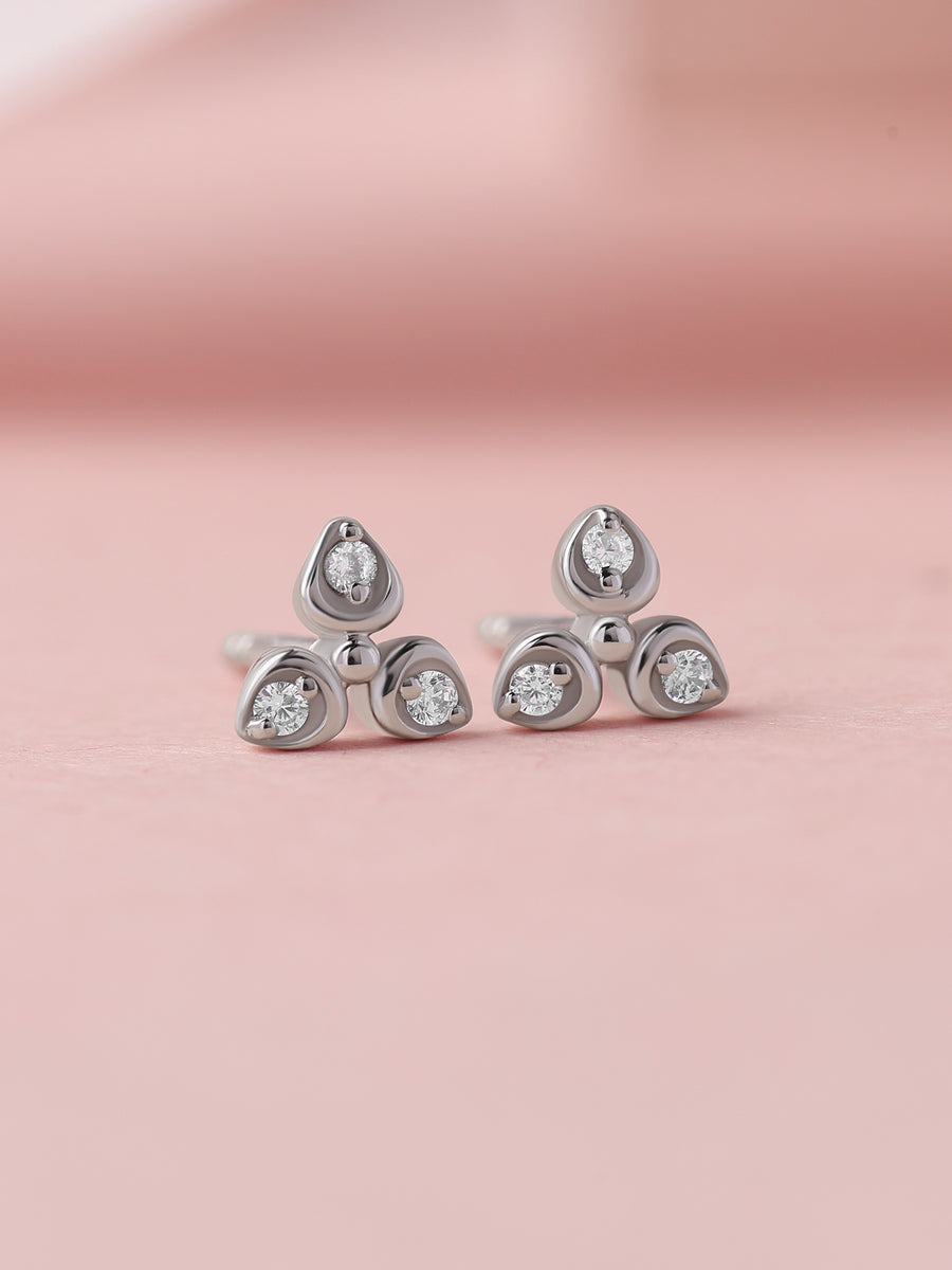 925 Silver American Diamond Trefoil Stud Earrings for Women