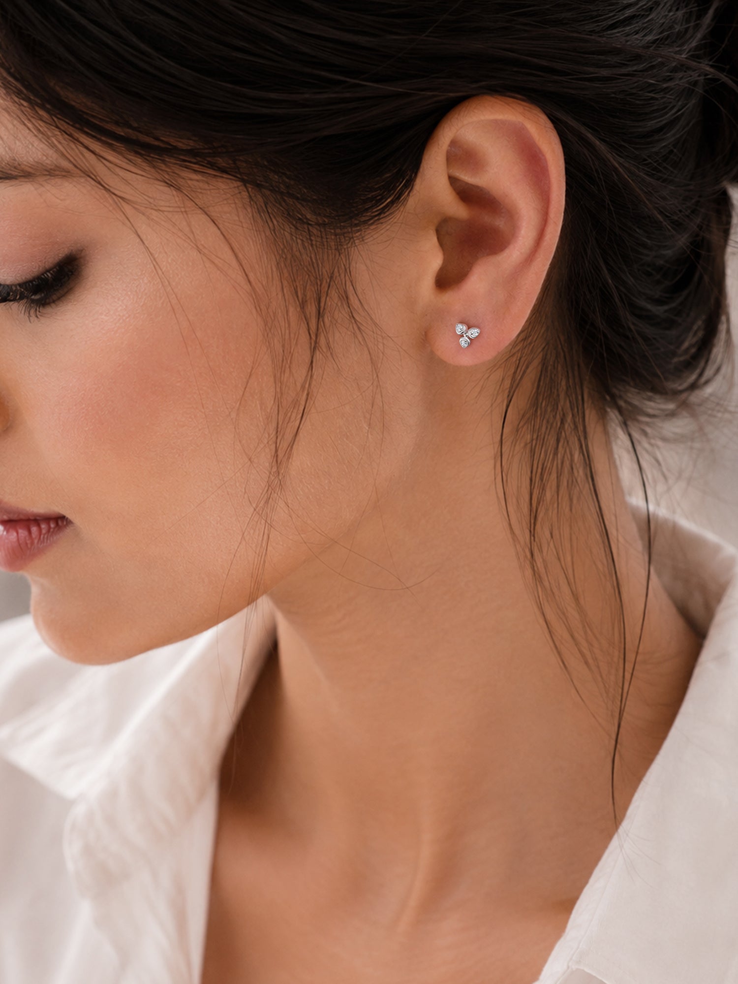 925 Silver American Diamond Trefoil Stud Earrings for Women