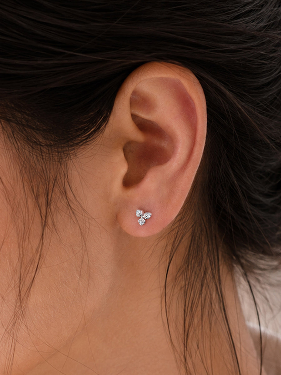 925 Silver American Diamond Trefoil Stud Earrings for Women