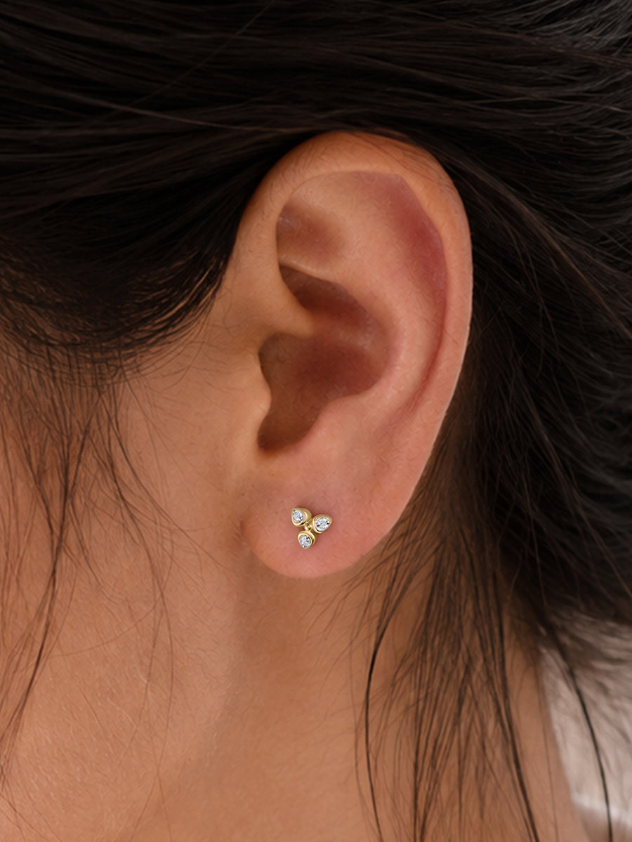 9K Yellow Gold Lab Grown Diamond Trillium Stud Earrings