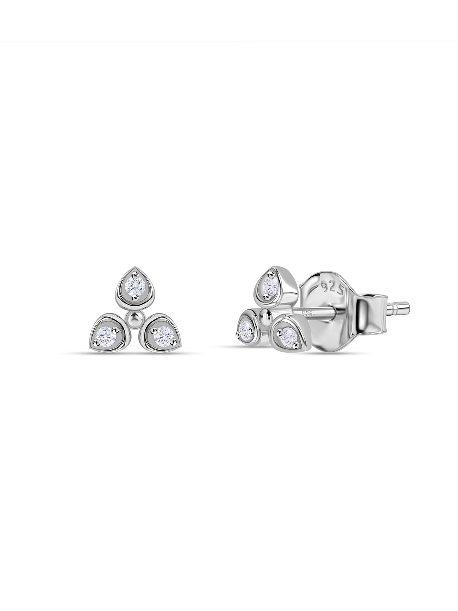 925 Silver American Diamond Trefoil Stud Earrings for Women