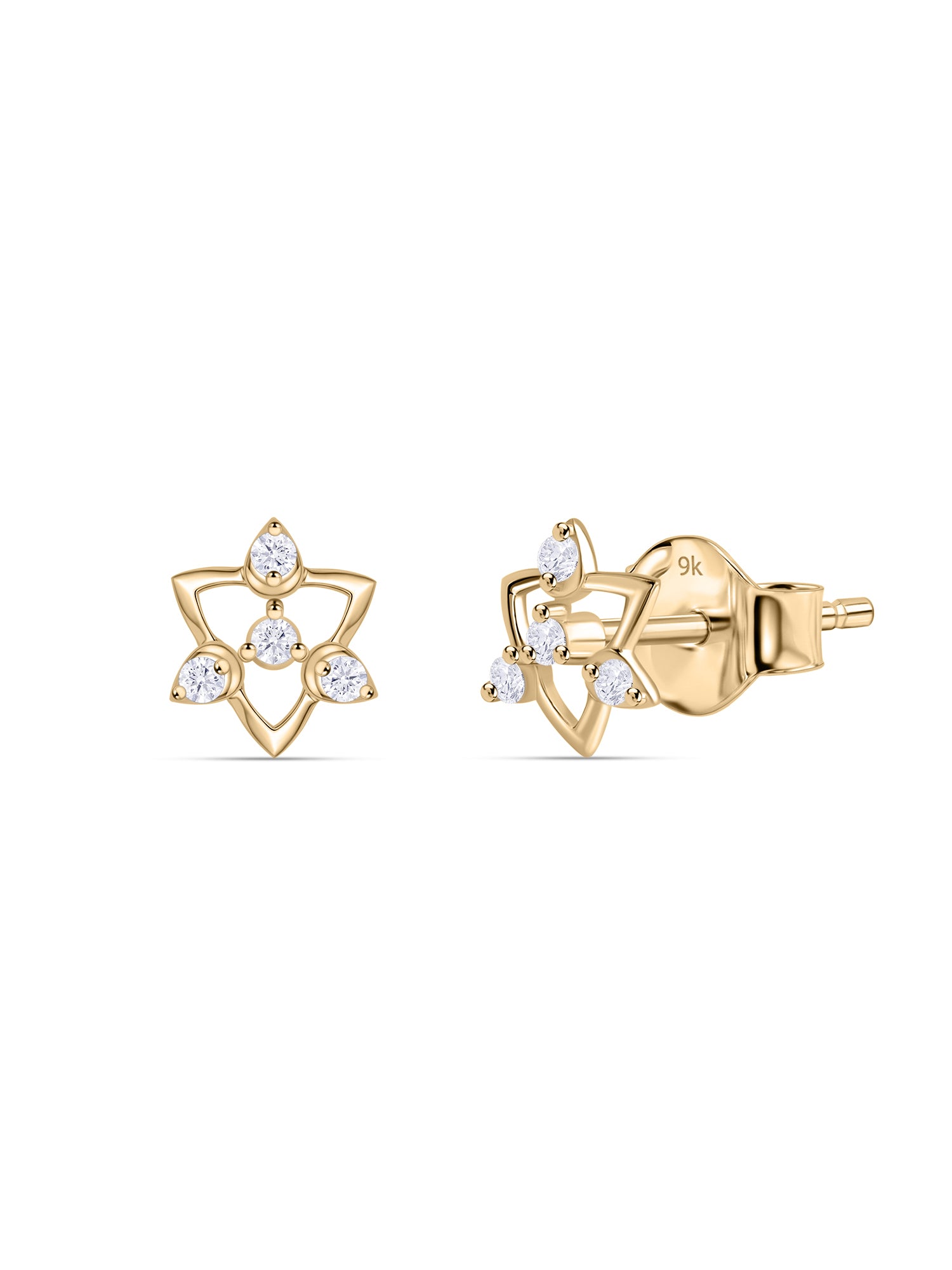 9K Yellow Gold Lab Grown Diamond Petal Drop Stud Earrings