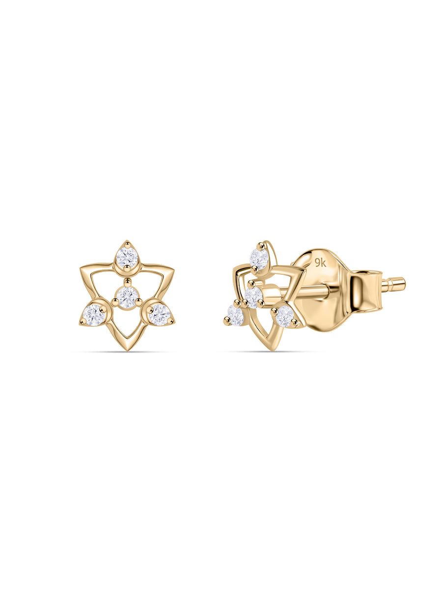 9K Yellow Gold Lab Grown Diamond Petal Drop Stud Earrings