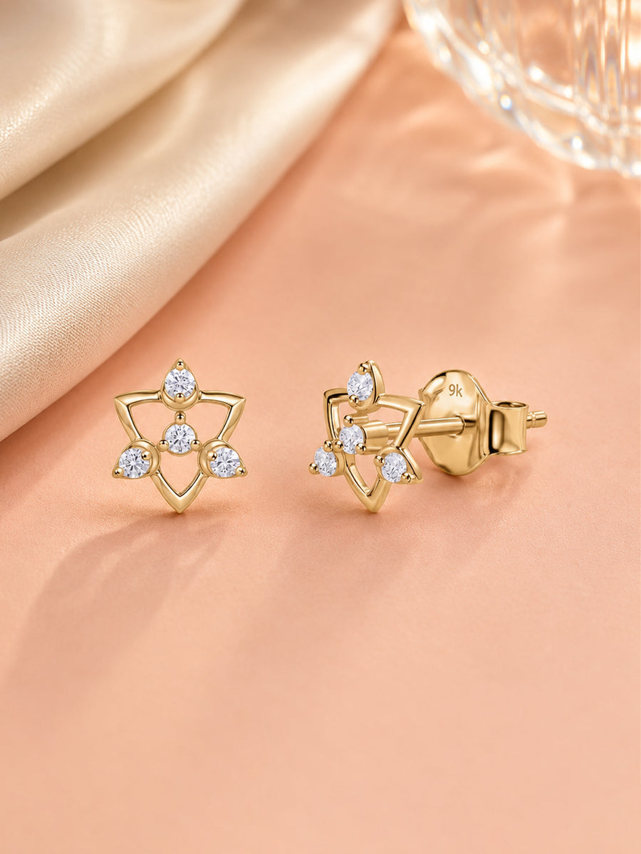 9K Yellow Gold Lab Grown Diamond Petal Drop Stud Earrings