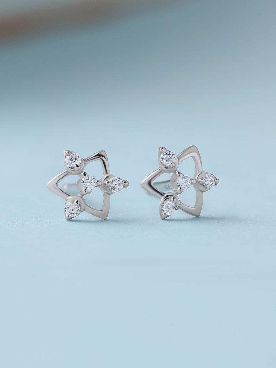 925 Silver American Diamond Lily Stud Earrings for Women