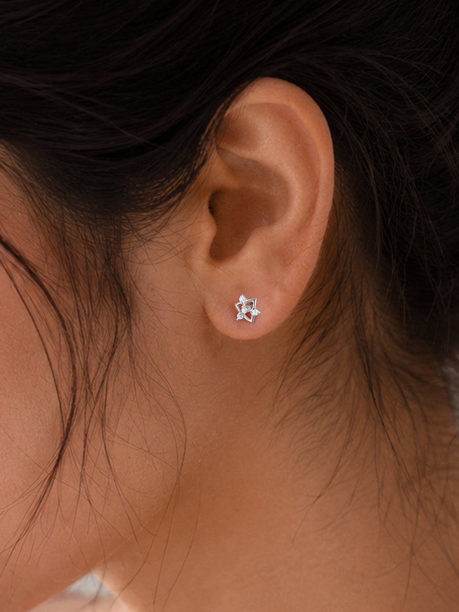 925 Silver American Diamond Lily Stud Earrings for Women