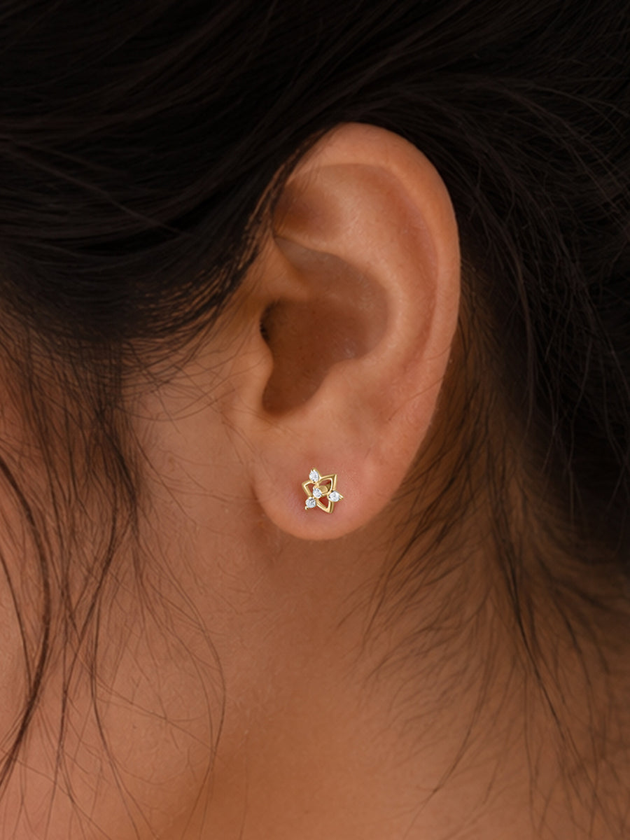 9K Yellow Gold Lab Grown Diamond Petal Drop Stud Earrings