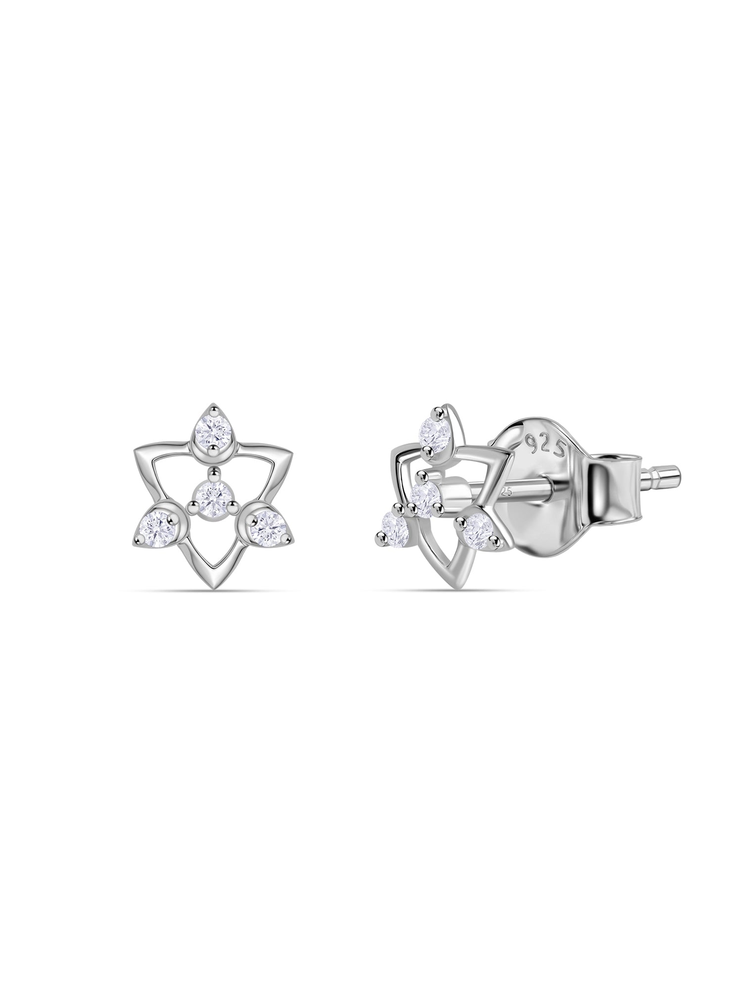 925 Silver American Diamond Lily Stud Earrings for Women