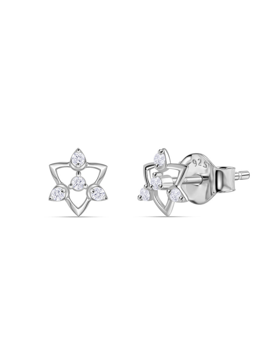 925 Silver American Diamond Lily Stud Earrings for Women