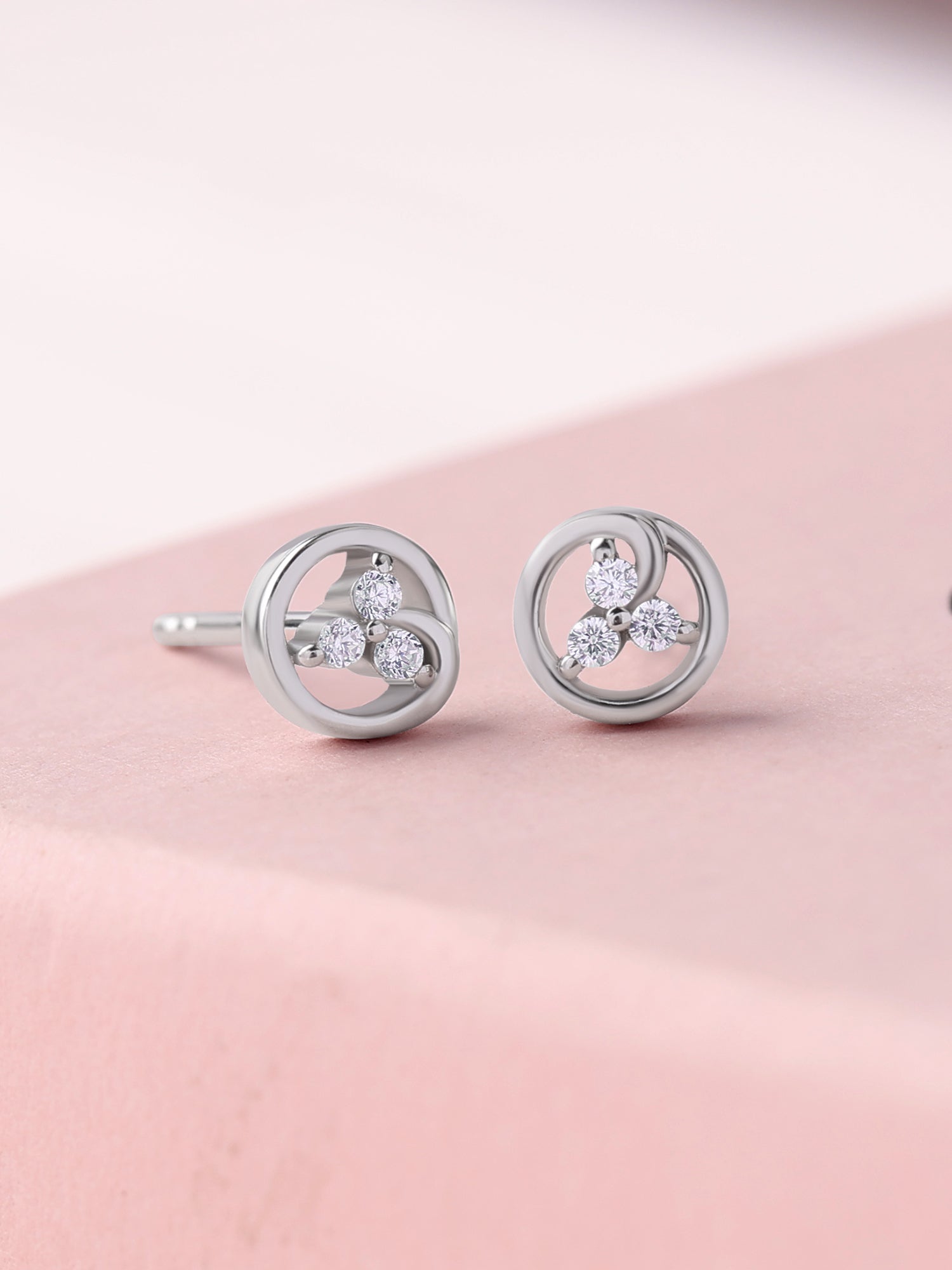 925 Silver American Diamond Swirl Stud Earrings for Women
