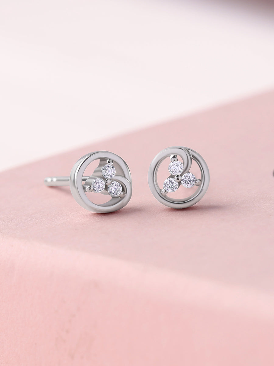 925 Silver American Diamond Swirl Stud Earrings for Women