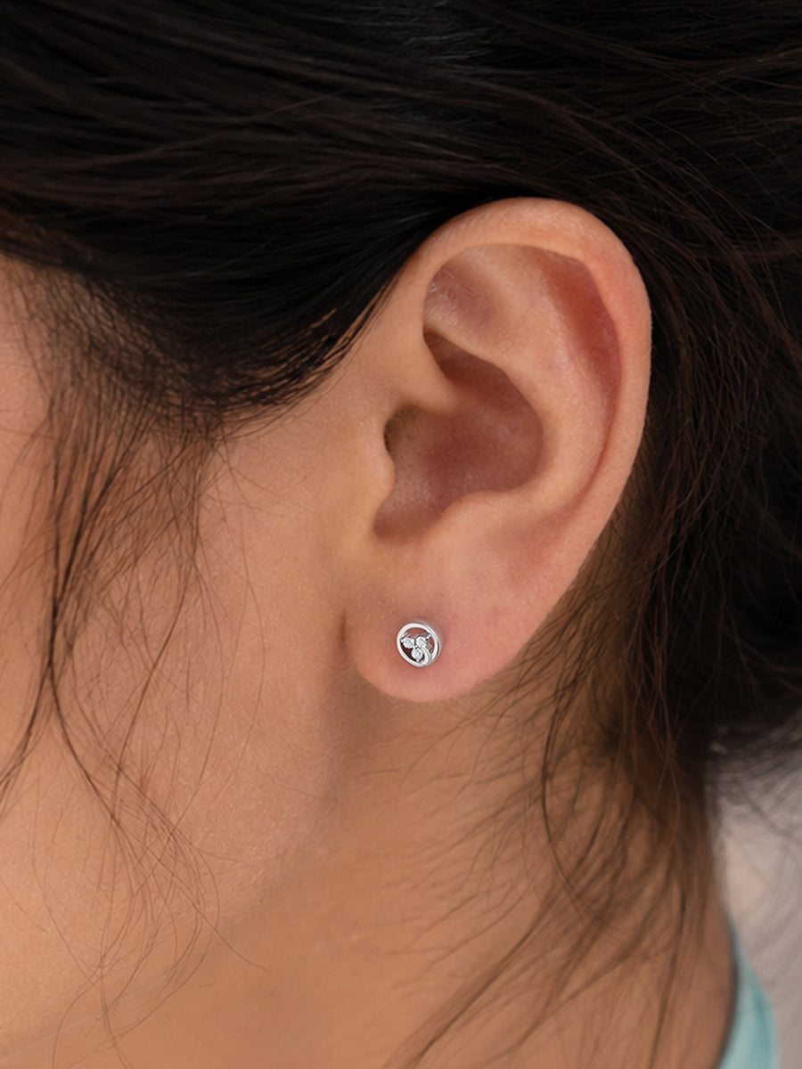 925 Silver American Diamond Swirl Stud Earrings for Women