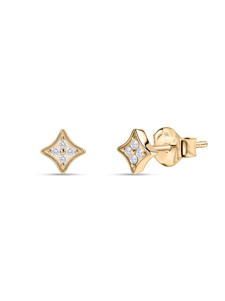 9K Yellow Gold Lab Grown Diamond Quatrefoil Stud Earrings