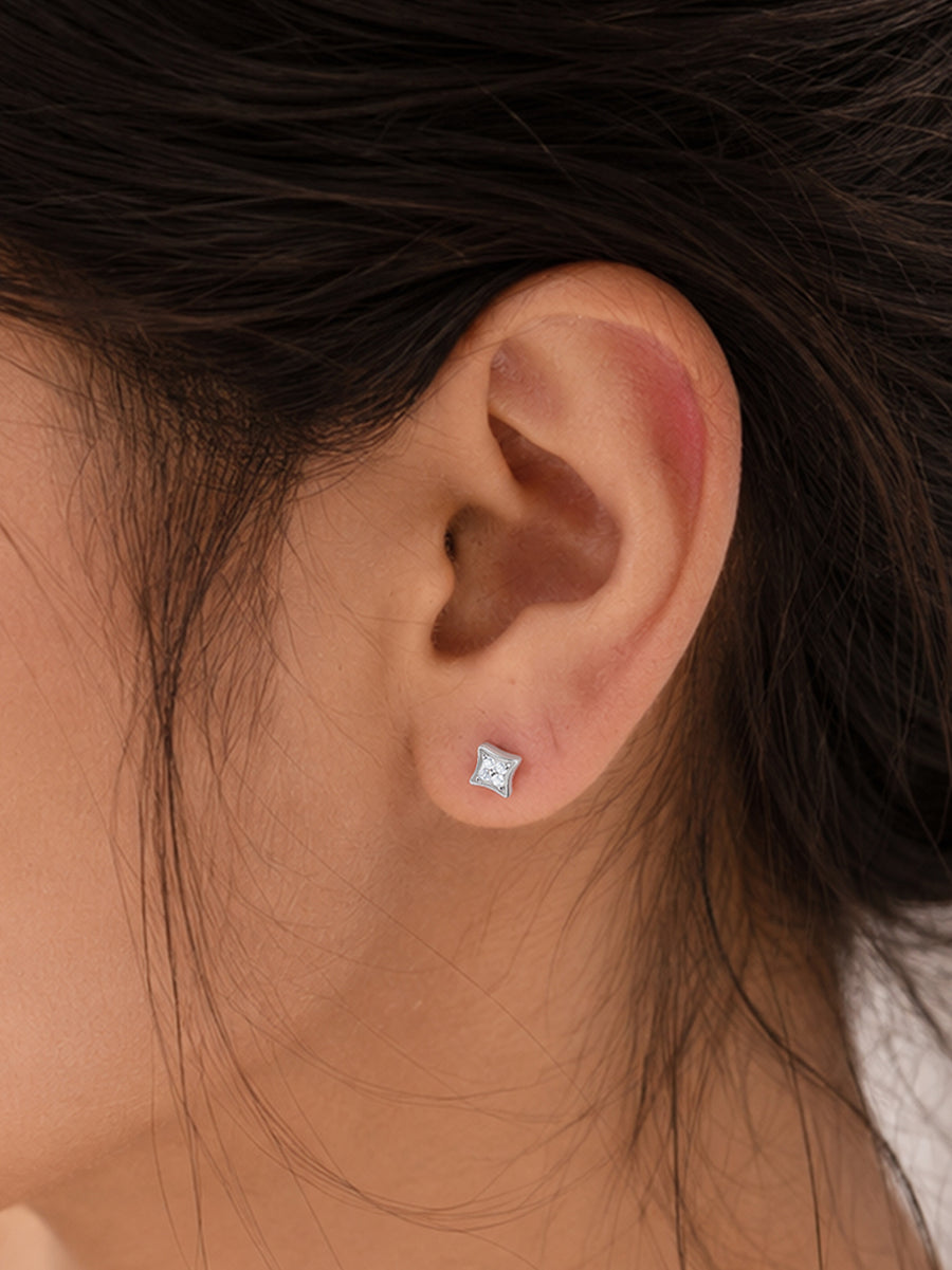 925 Silver American Diamond North Star Stud Earrings for Women