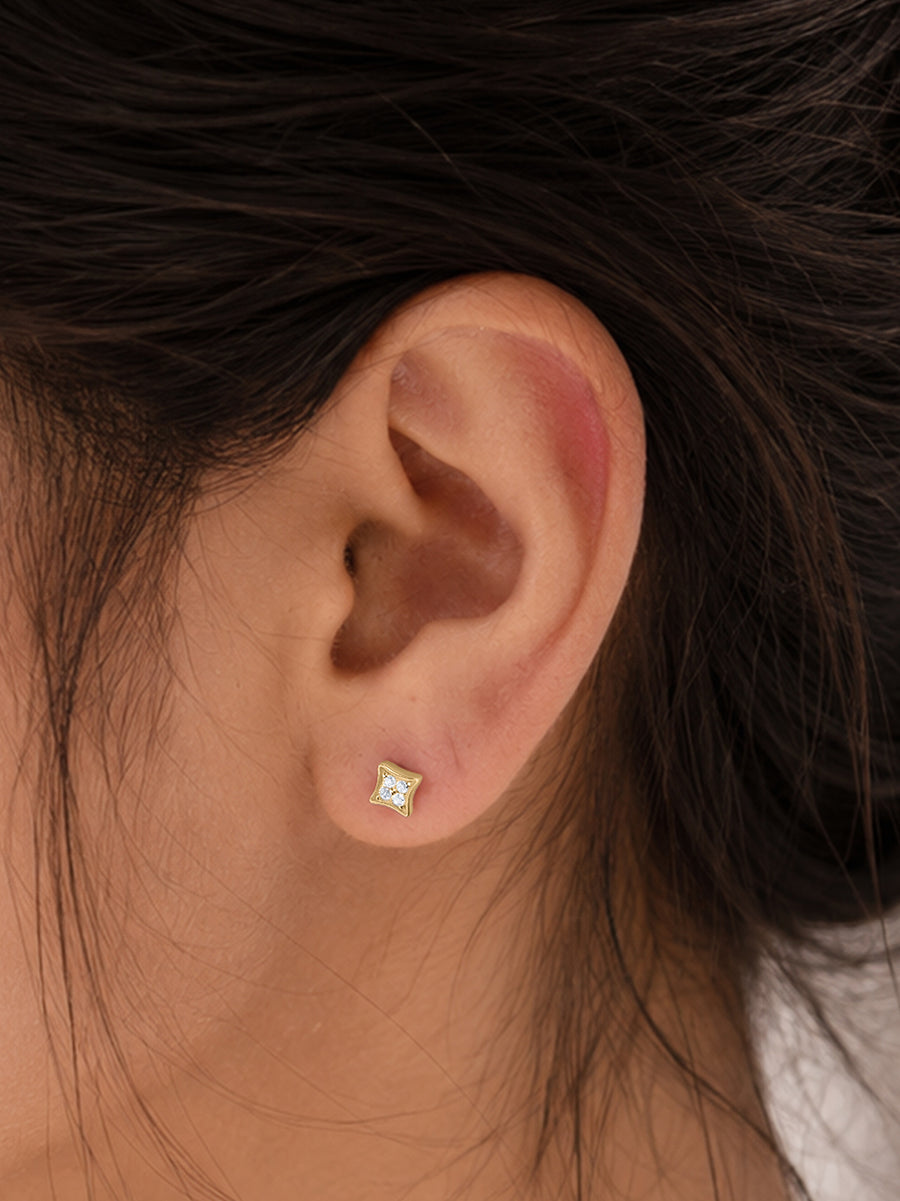 9K Yellow Gold Lab Grown Diamond Quatrefoil Stud Earrings
