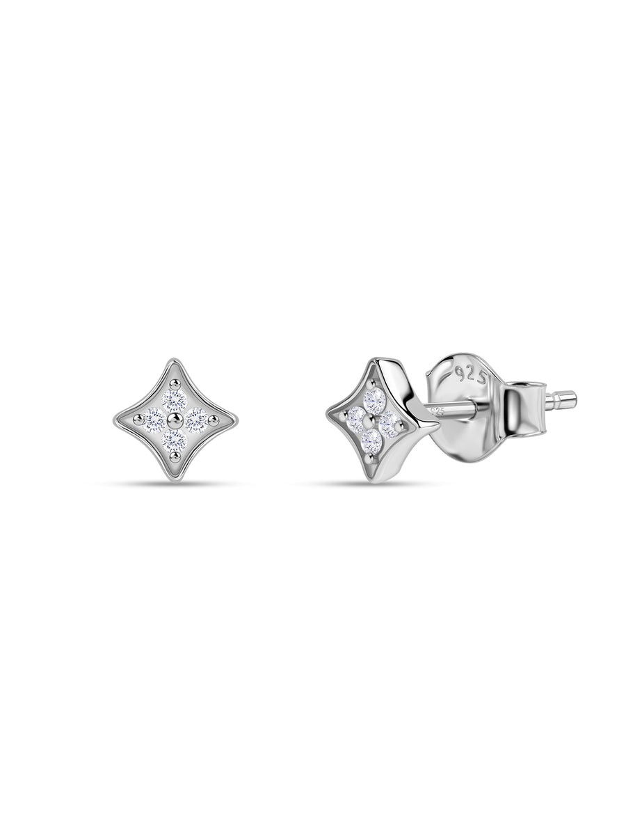 925 Silver American Diamond North Star Stud Earrings for Women