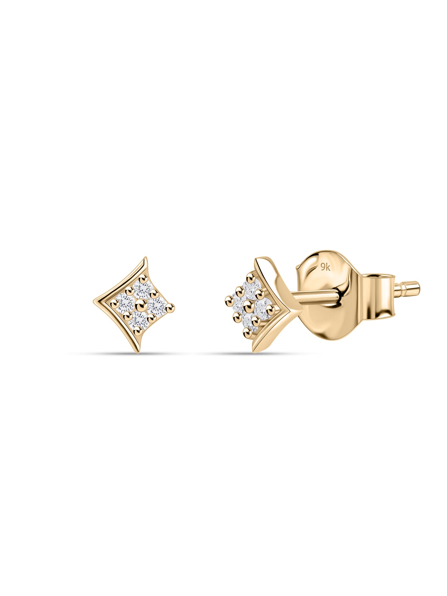 9K Yellow Gold Lab Grown Diamond Chevron Stud Earrings