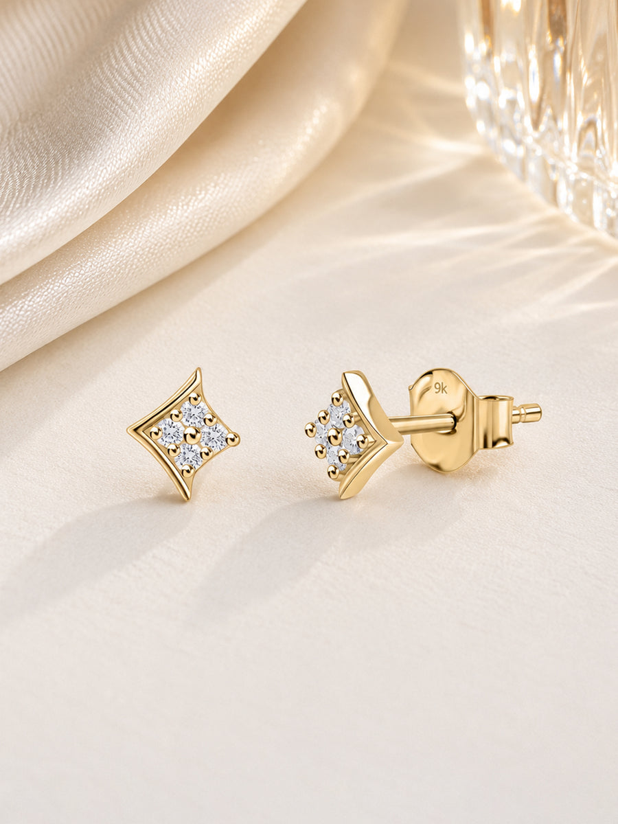 9K Yellow Gold Lab Grown Diamond Chevron Stud Earrings
