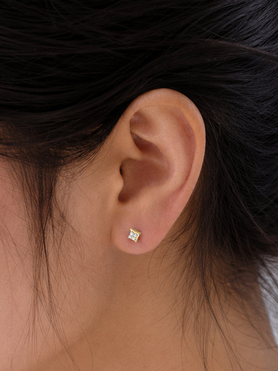 9K Yellow Gold Lab Grown Diamond Chevron Stud Earrings
