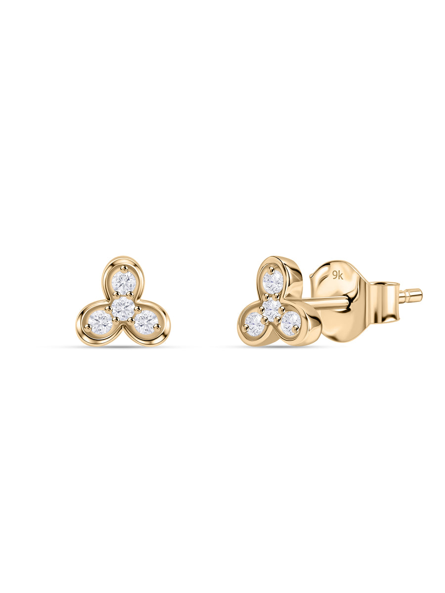 9K Yellow Gold Lab Grown Diamond Trinity Stud Earrings