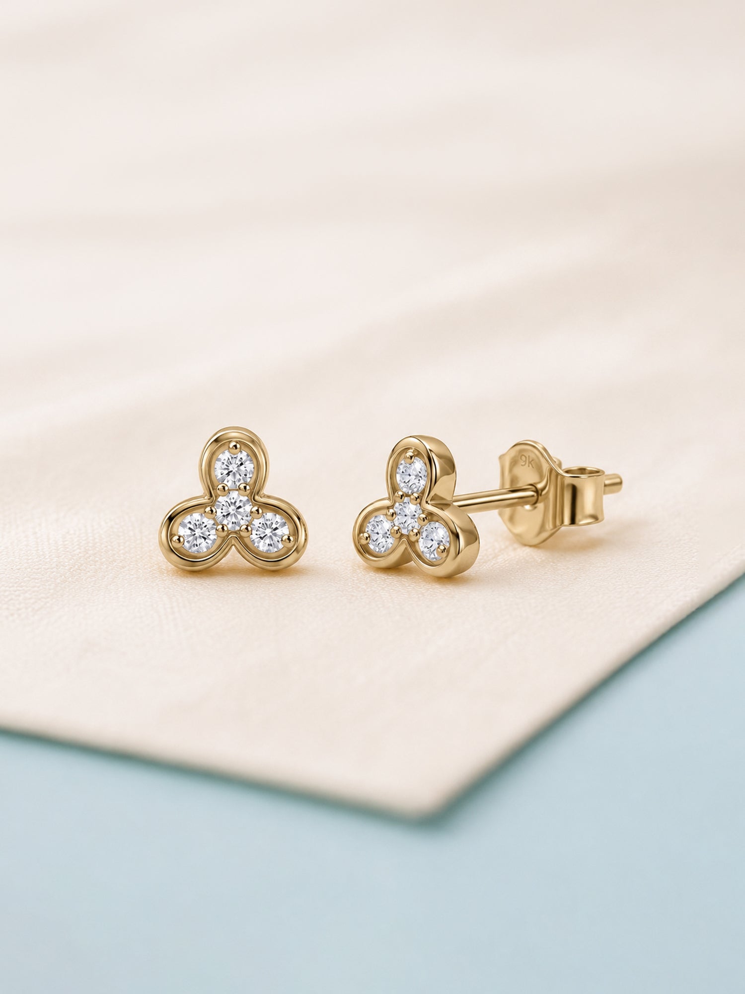 9K Yellow Gold Lab Grown Diamond Trinity Stud Earrings