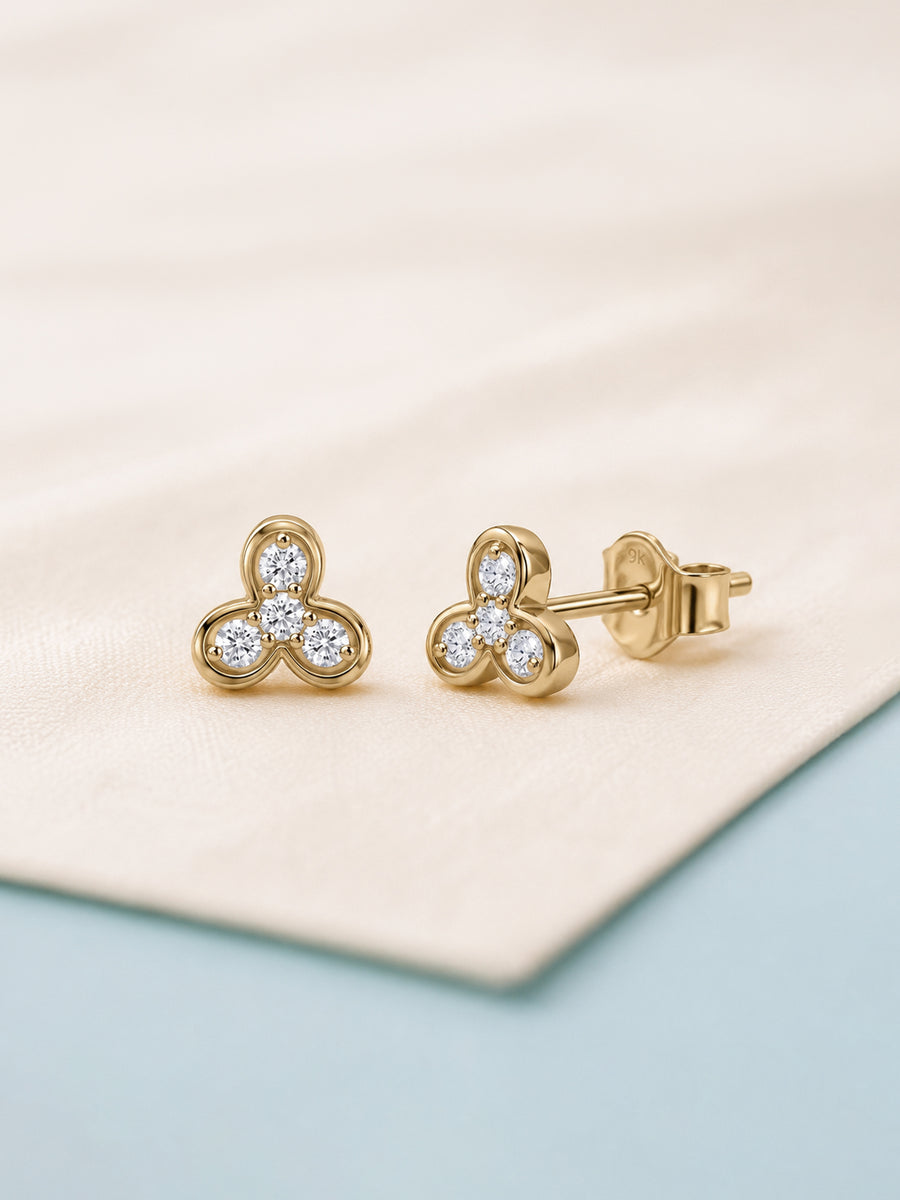 9K Yellow Gold Lab Grown Diamond Trinity Stud Earrings
