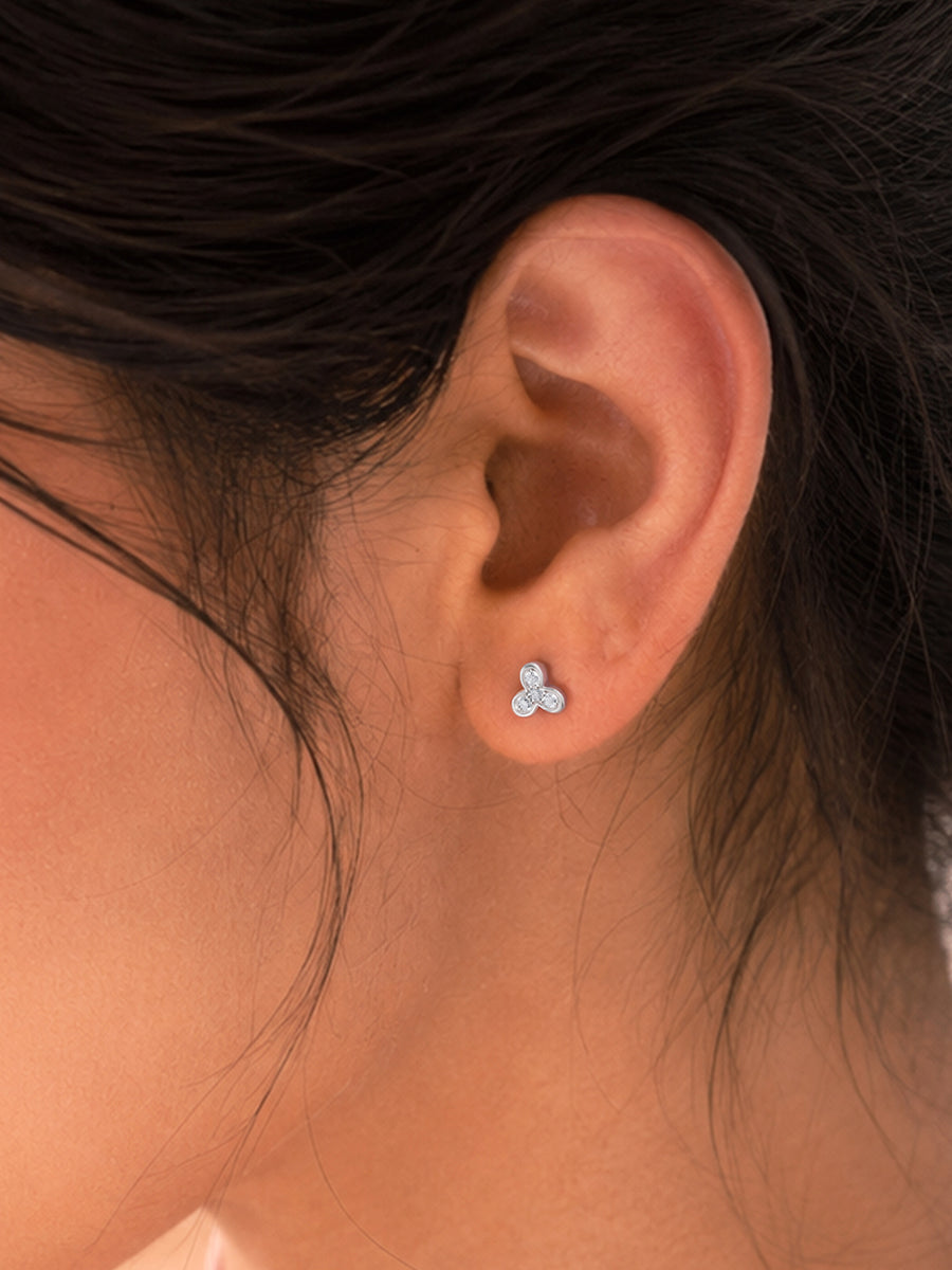 925 Silver American Diamond Clover Stud Earrings for Women