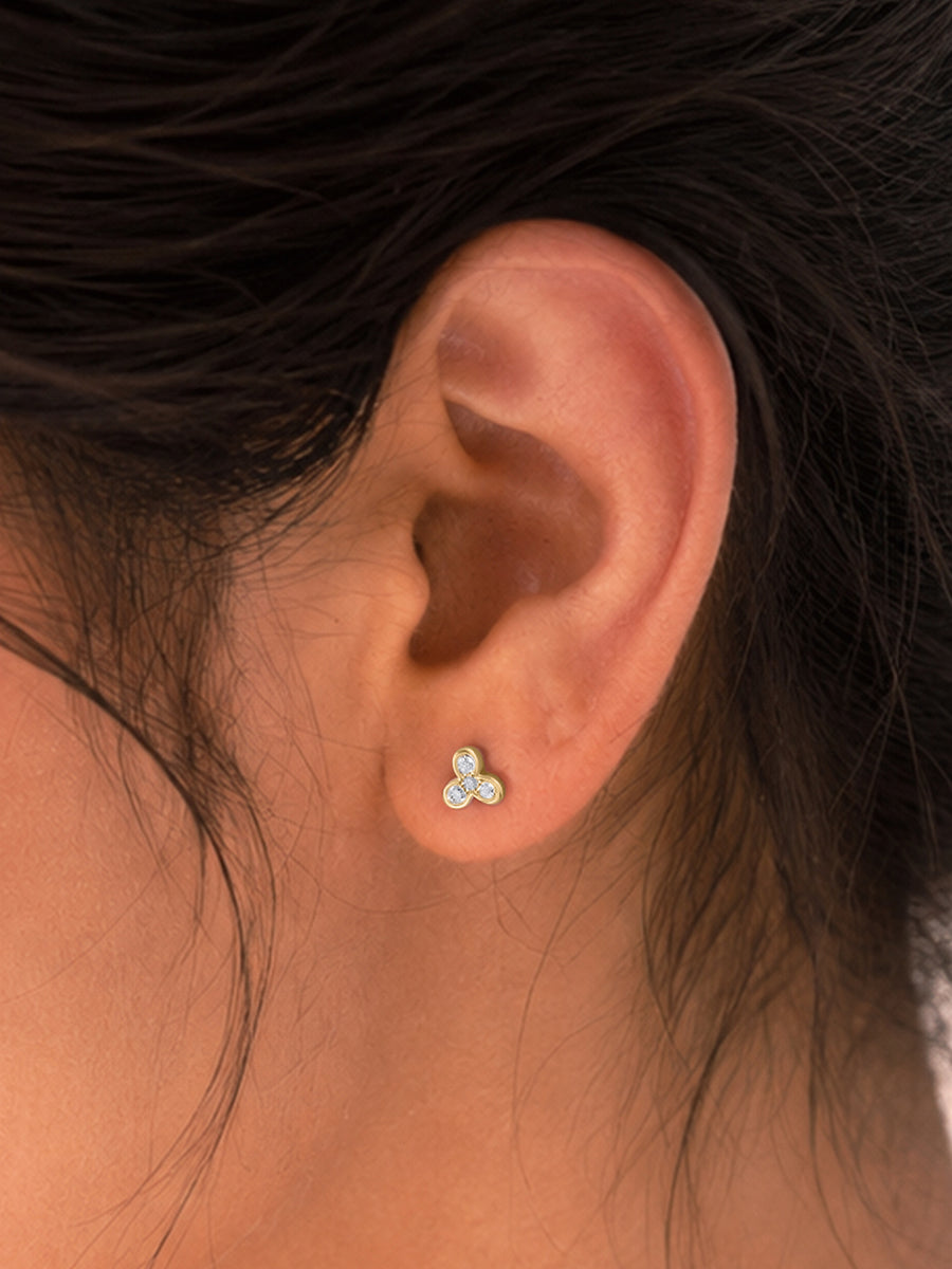9K Yellow Gold Lab Grown Diamond Trinity Stud Earrings