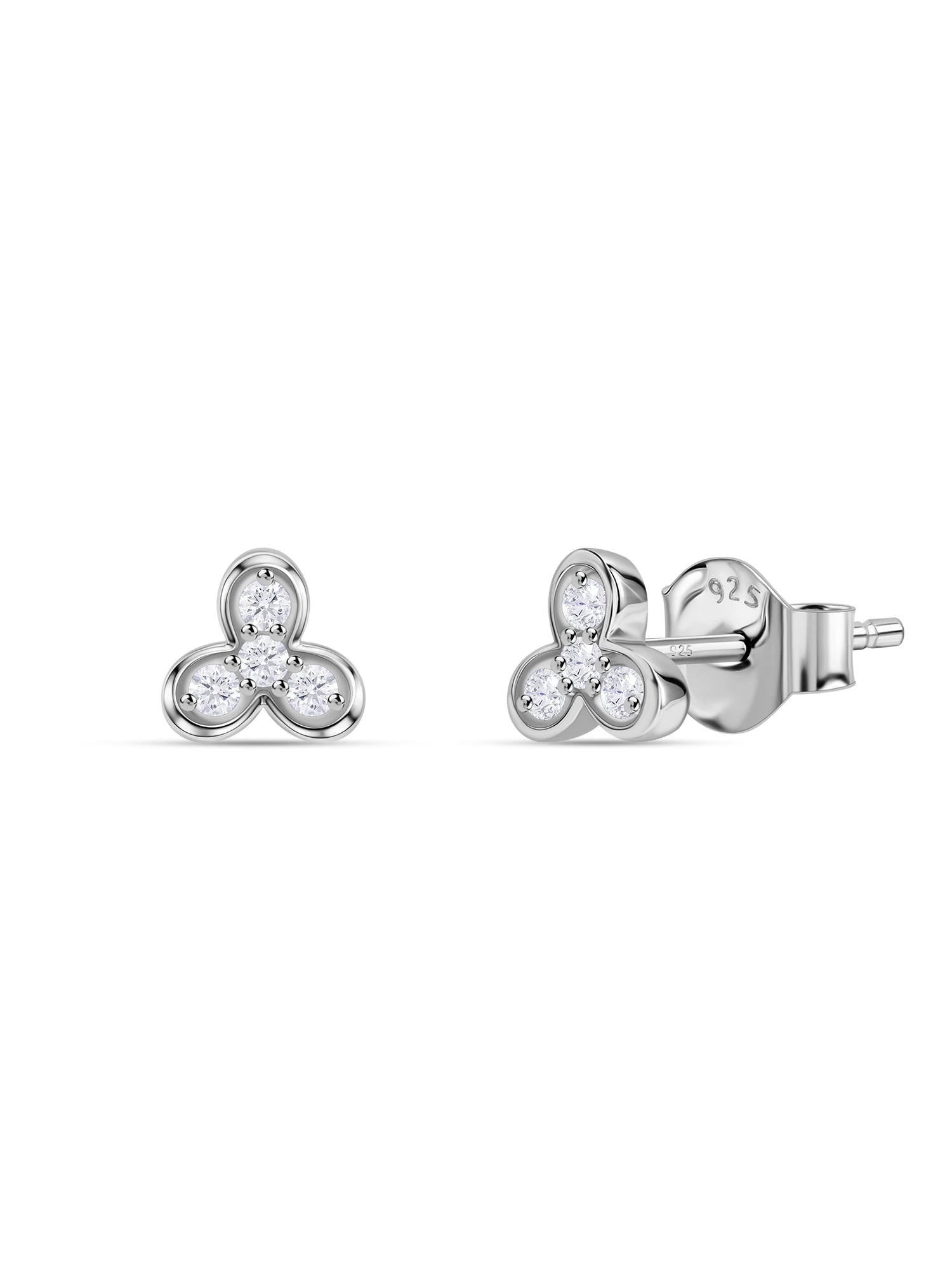 925 Silver American Diamond Clover Stud Earrings for Women