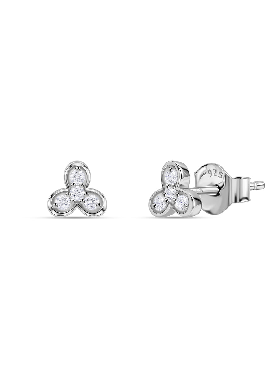 925 Silver American Diamond Clover Stud Earrings for Women