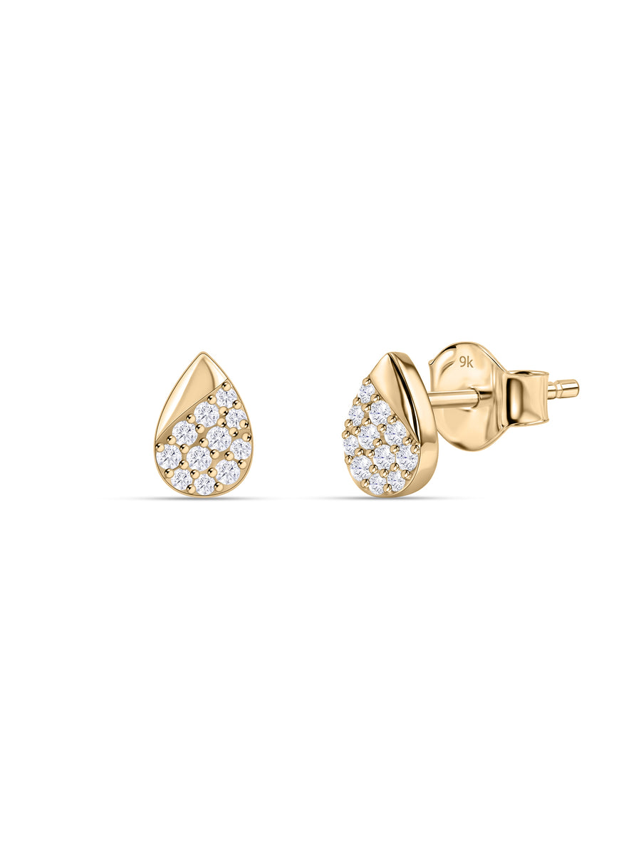 9K Yellow Gold Lab Grown Diamond Teardrop Stud Earrings