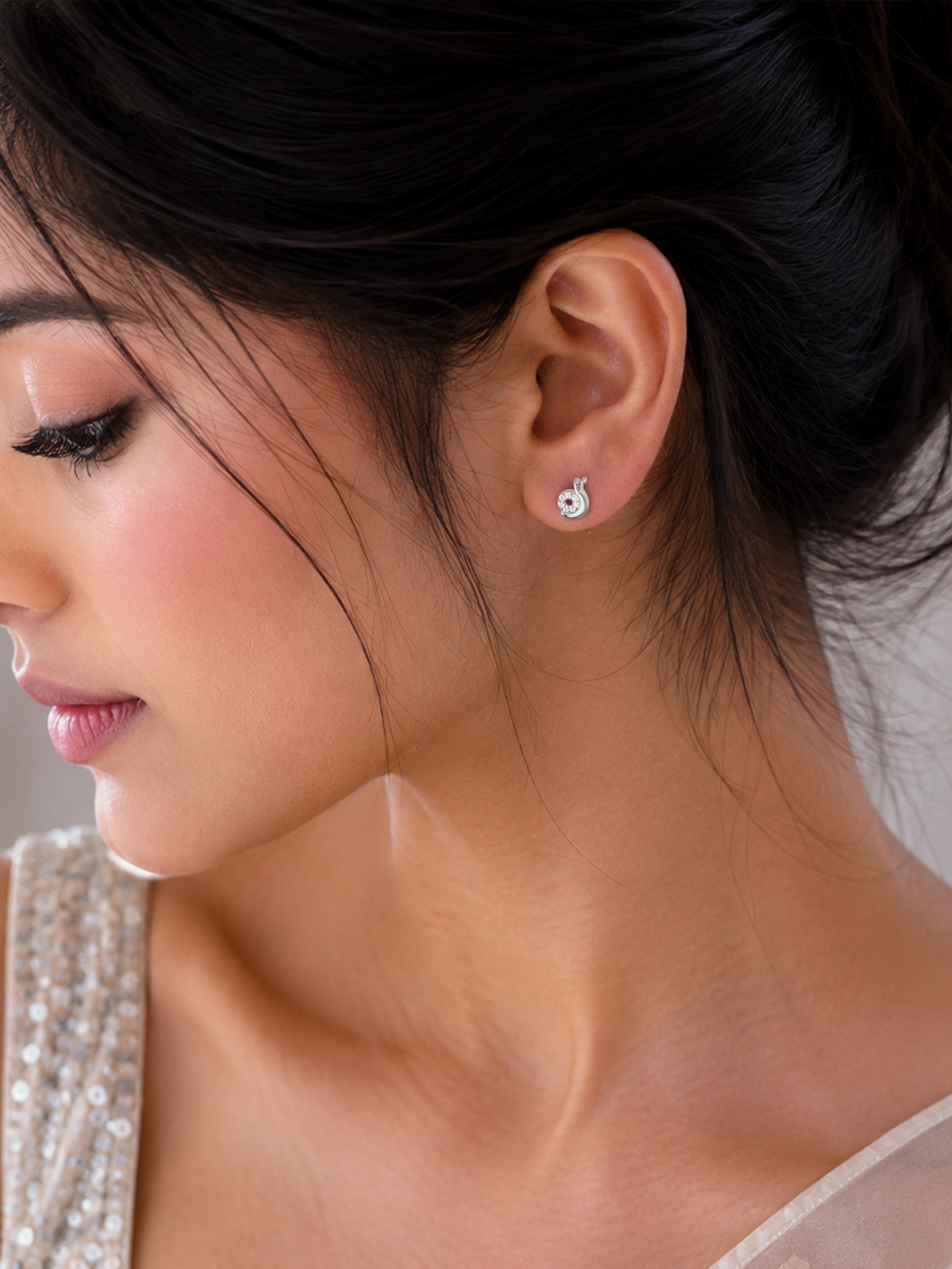 925 Silver American Diamond Snail Stud Earrings for Women