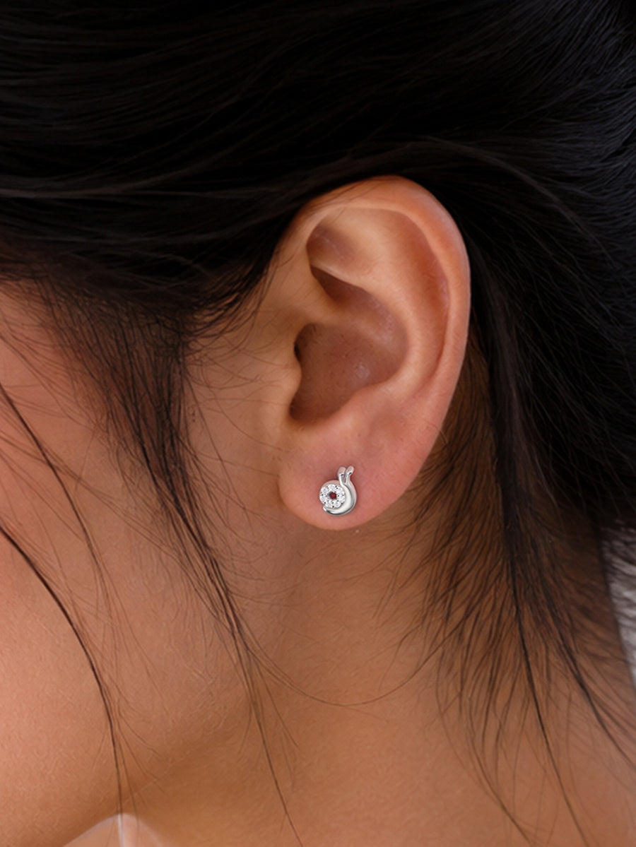 925 Silver American Diamond Snail Stud Earrings for Women