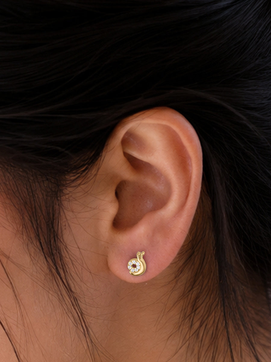 9K Yellow Gold Lab Grown Diamond Snail Stud Earrings
