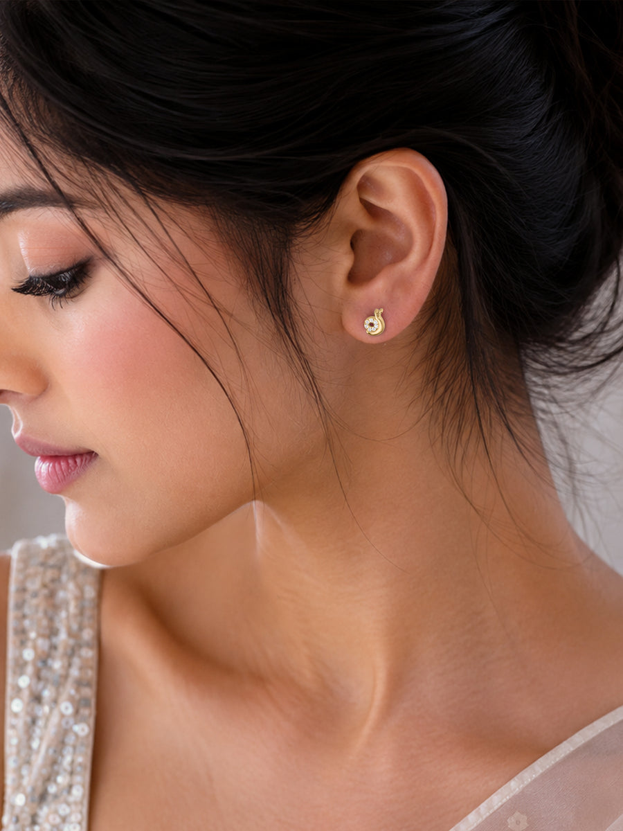 9K Yellow Gold Lab Grown Diamond Snail Stud Earrings