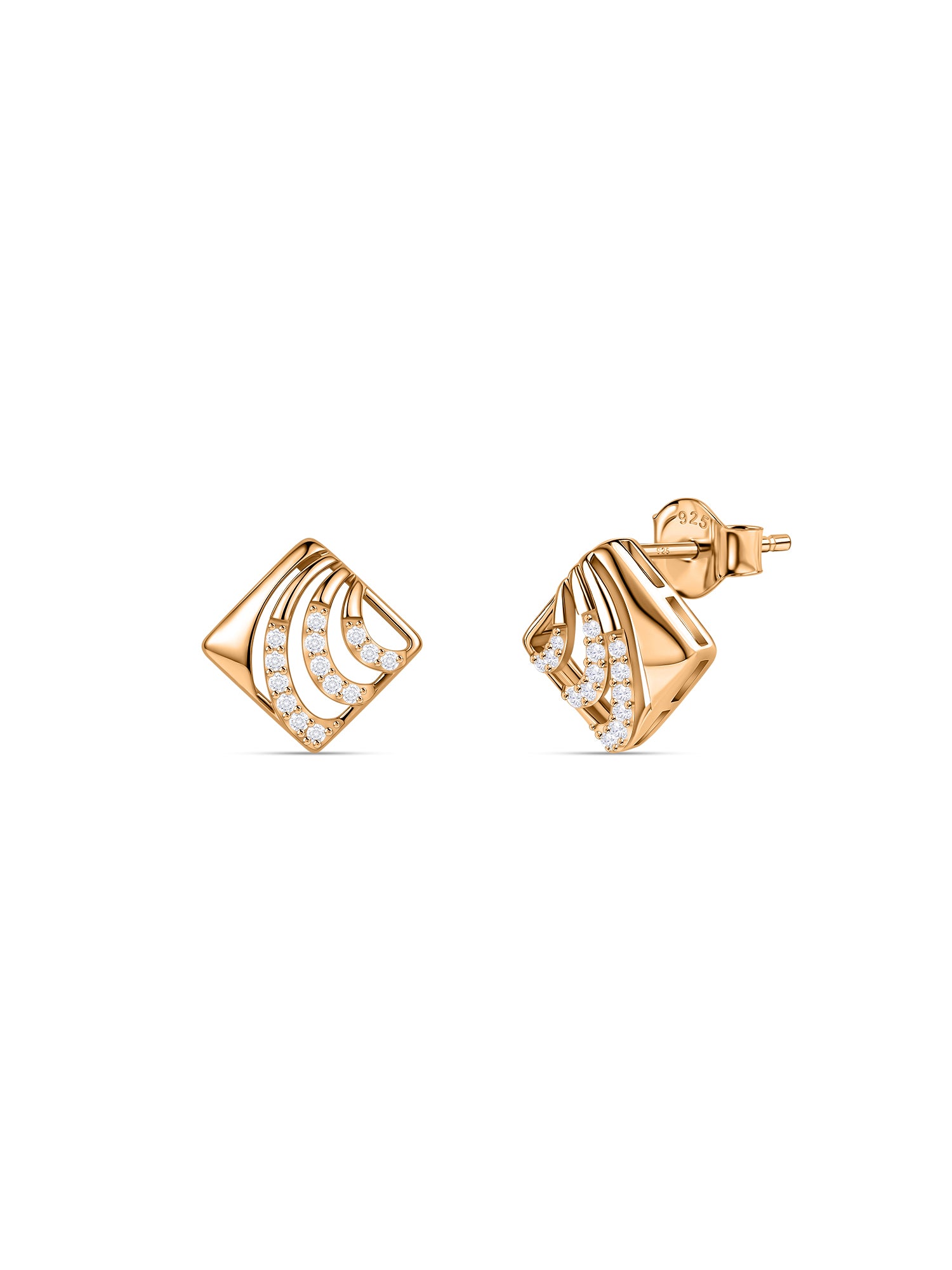 Layered Chevron Lab Grown Diamond Vermeil Gold Earrings